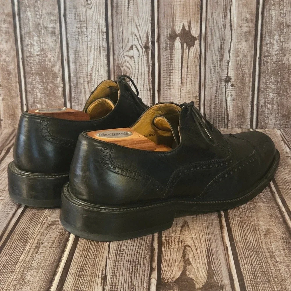 Sz 43 / 10 Magnanni Black Leather Brogue Wingtip Oxford Dress Shoes VGUC